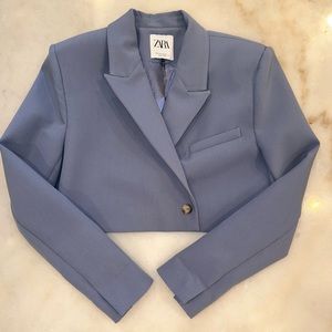 Zara cropped blue purple grey periwinkle blazer
